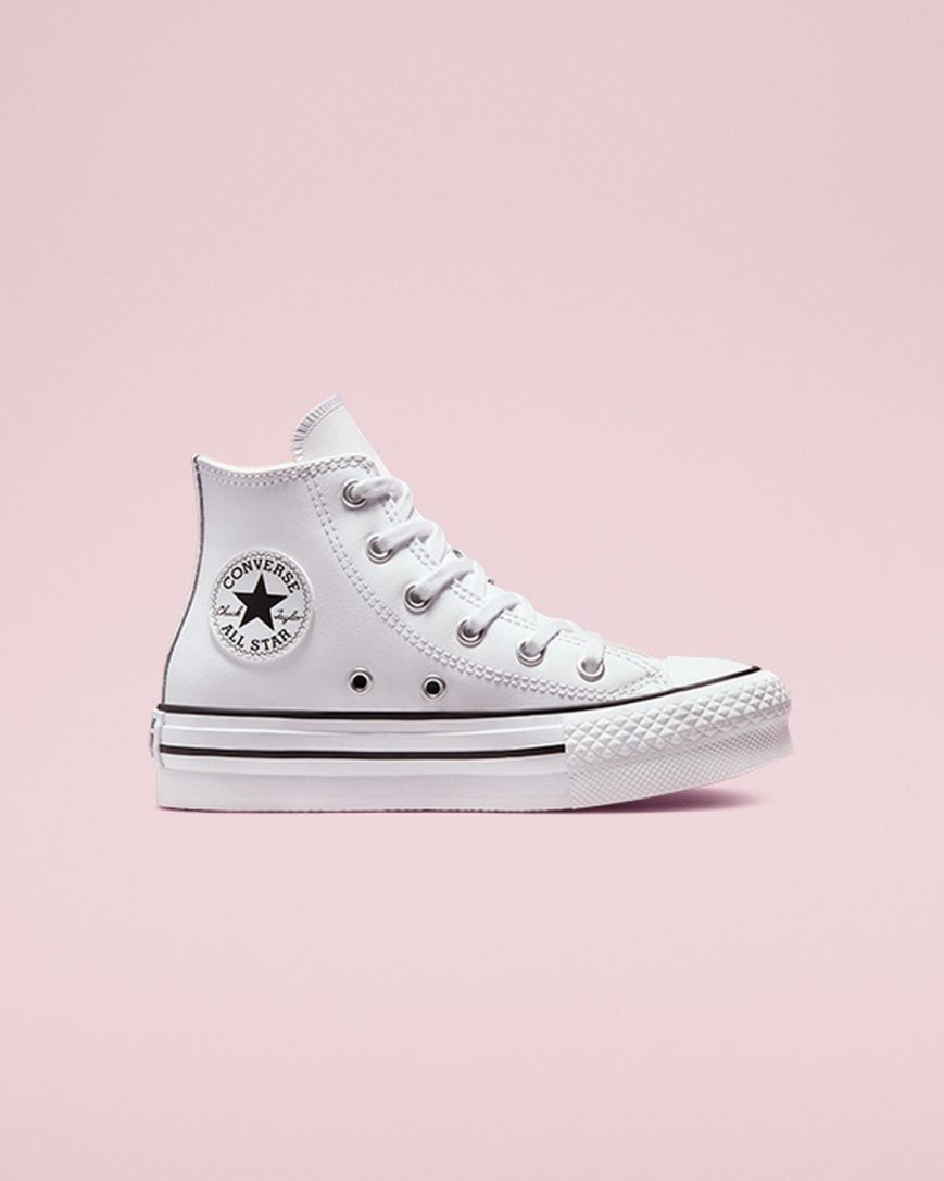 Zapatos Plataforma Converse Chuck Taylor All Star Lift Cuero Altas Niño Blancas Beige Blancas Negras | PE E45PL0